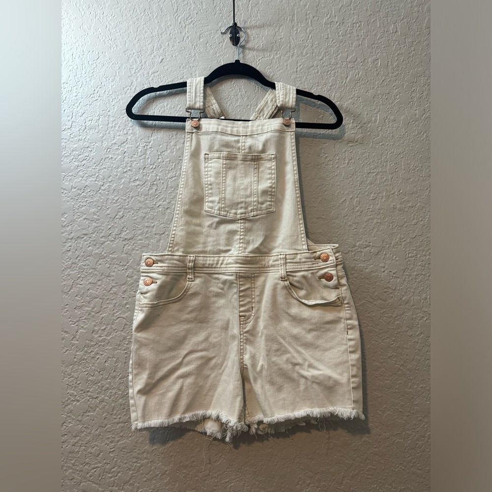 Cat & Jack White Jean Short Overalls, Size XL